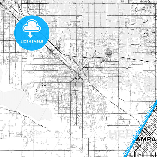 Nampa, Idaho light map with streetnames, citynames and districts