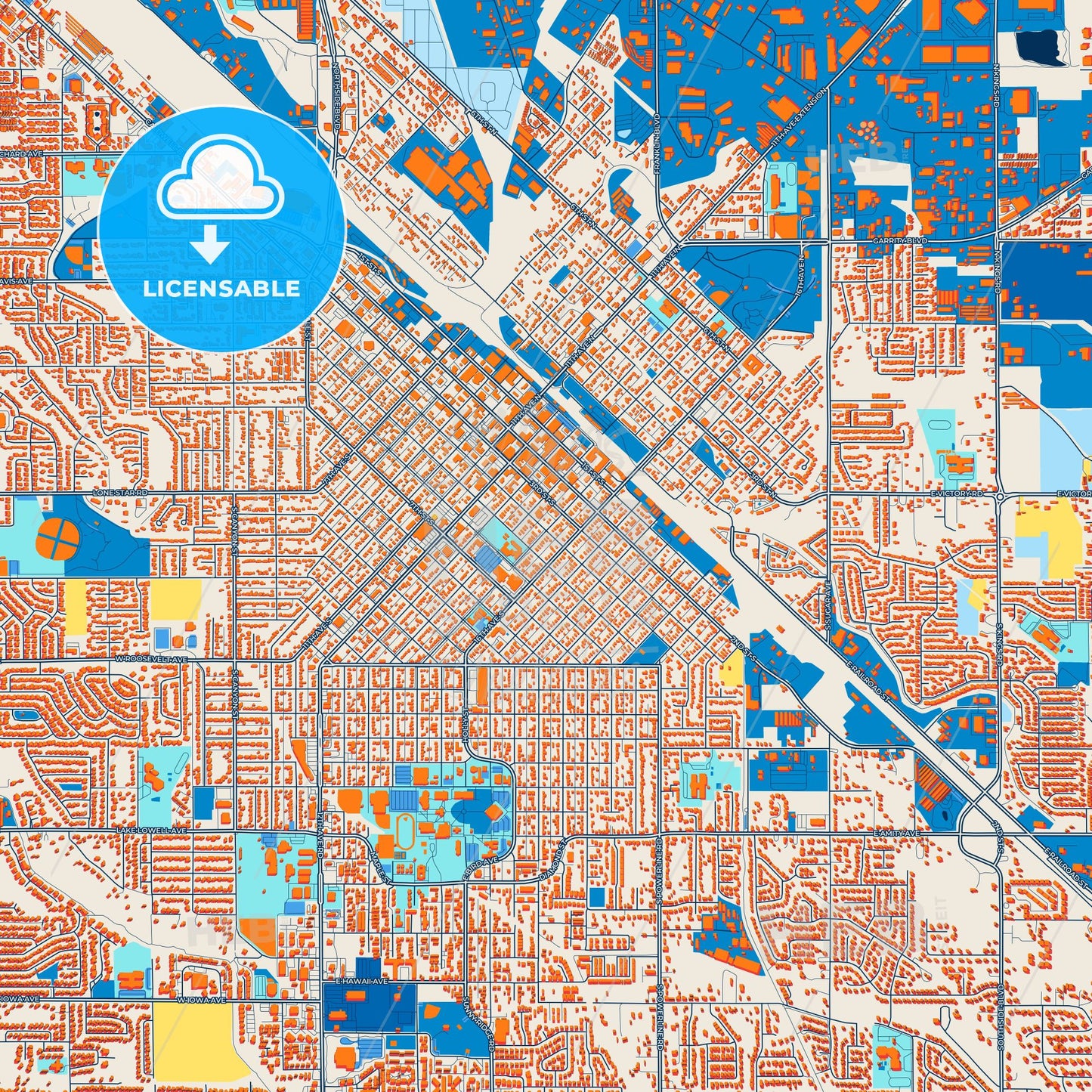 Colorful Nampa Street Map with Labels and Buildings