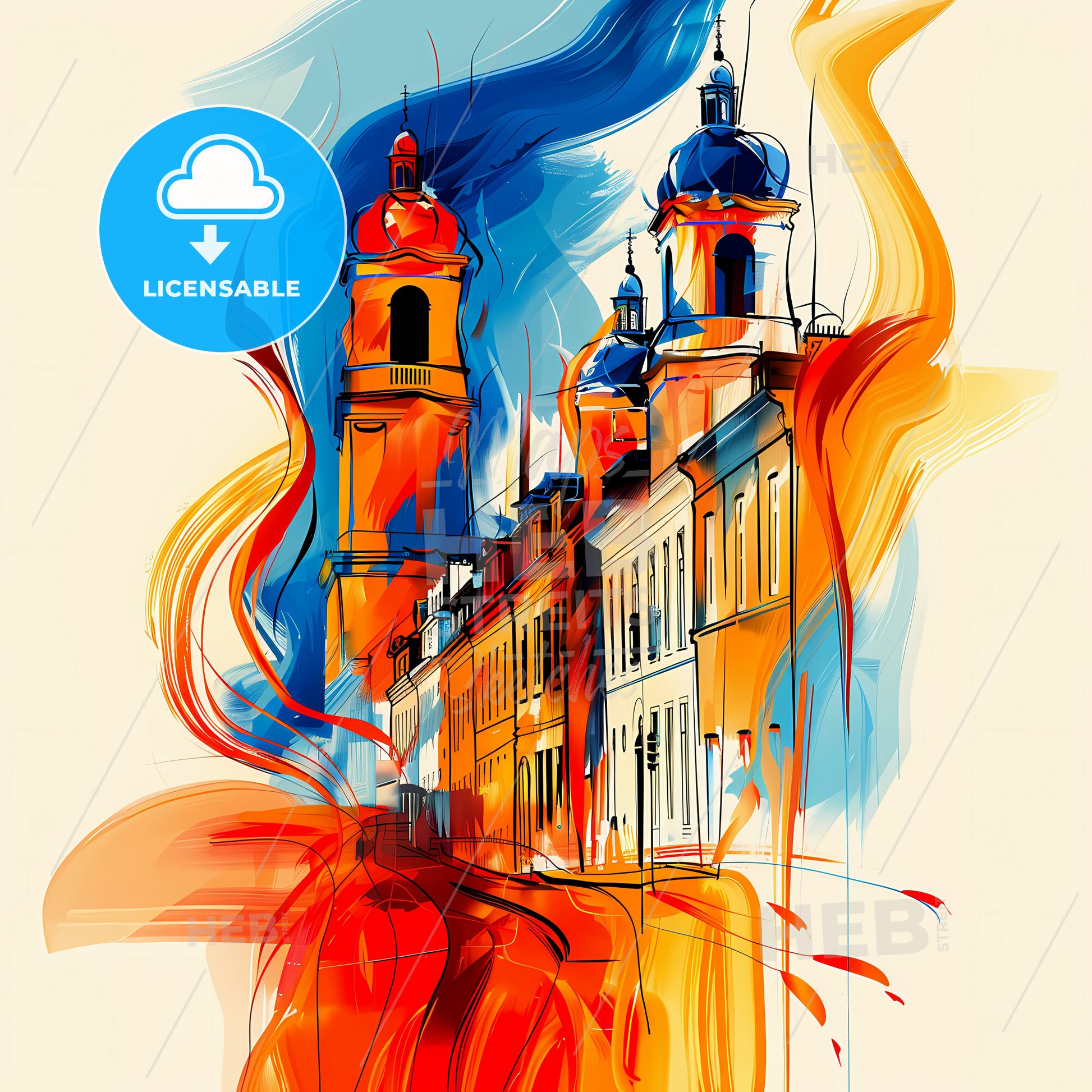 Vibrant Namur , Belgium - A Painting Of A Building With Towers And A Street