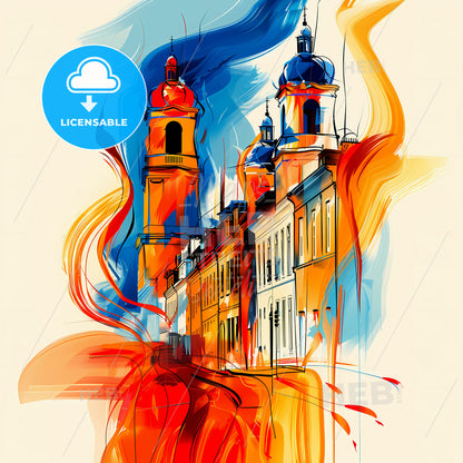 Vibrant Namur , Belgium - A Painting Of A Building With Towers And A Street