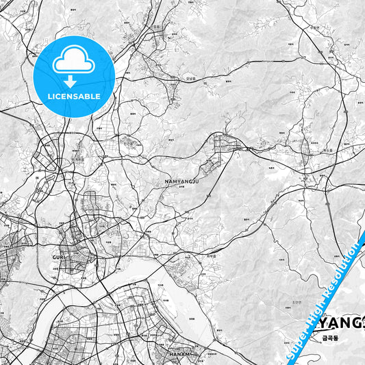 Namyangju, South Korea light map with streetnames, citynames and districts