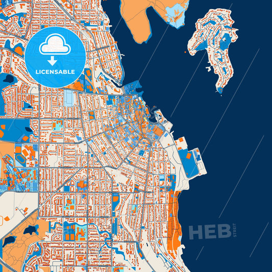 Colorful Nanaimo Street Map with Labels and Buildings