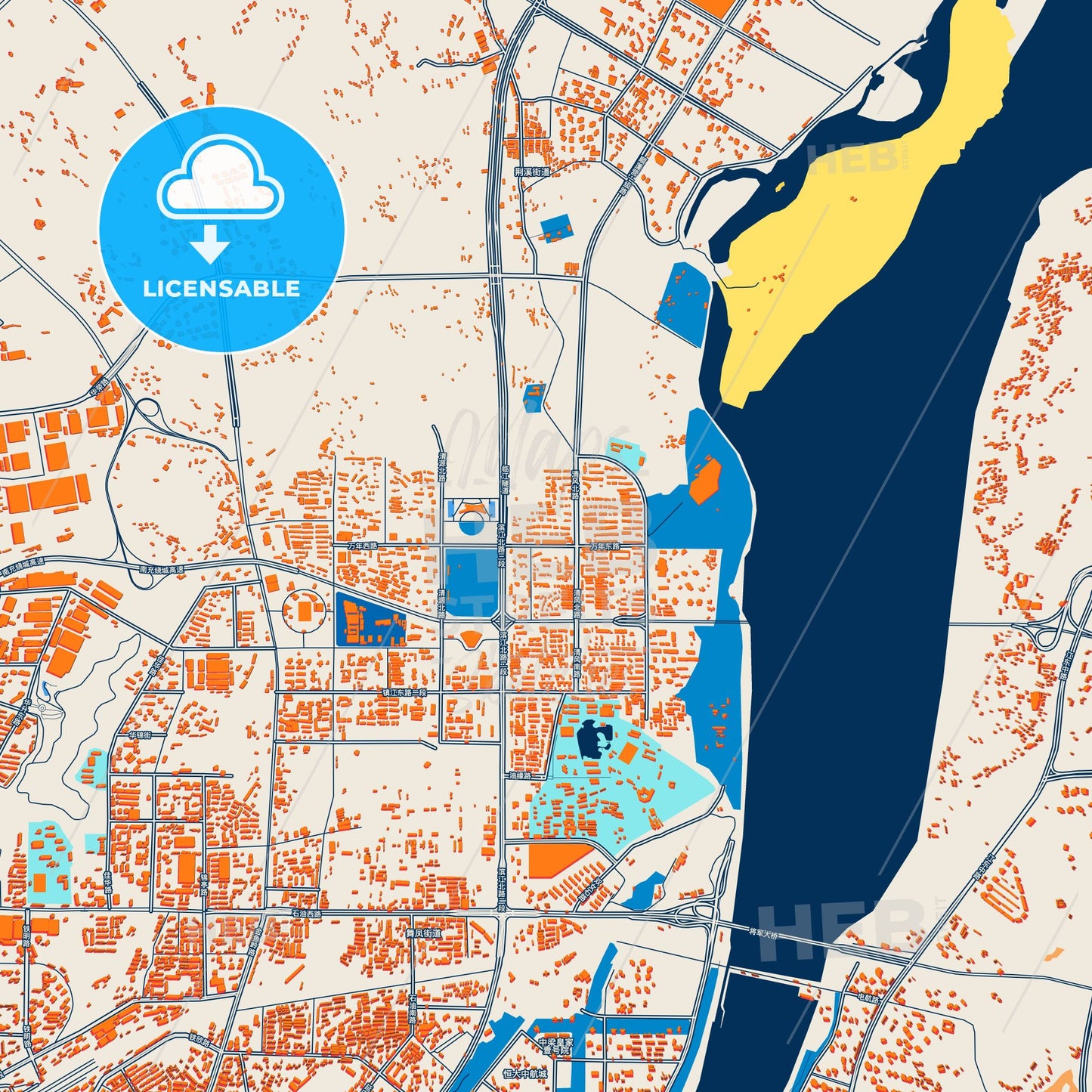 Colorful Nanchong Street Map with Labels and Buildings