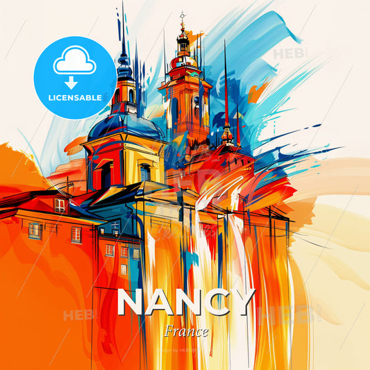 Vibrant Nancy, France - A Colorful Painting Of A Building - Square format print template
