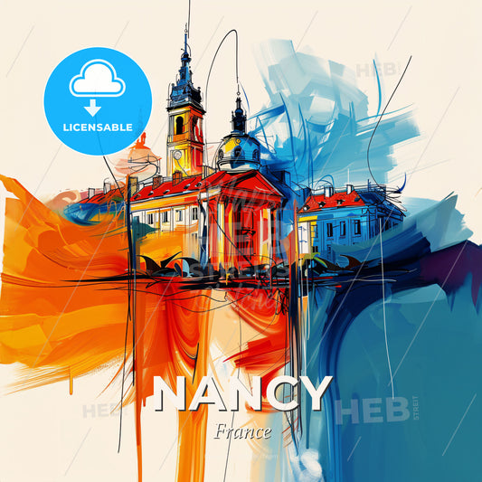 Vibrant Nancy, France - A Painting Of A Building - Square format print template