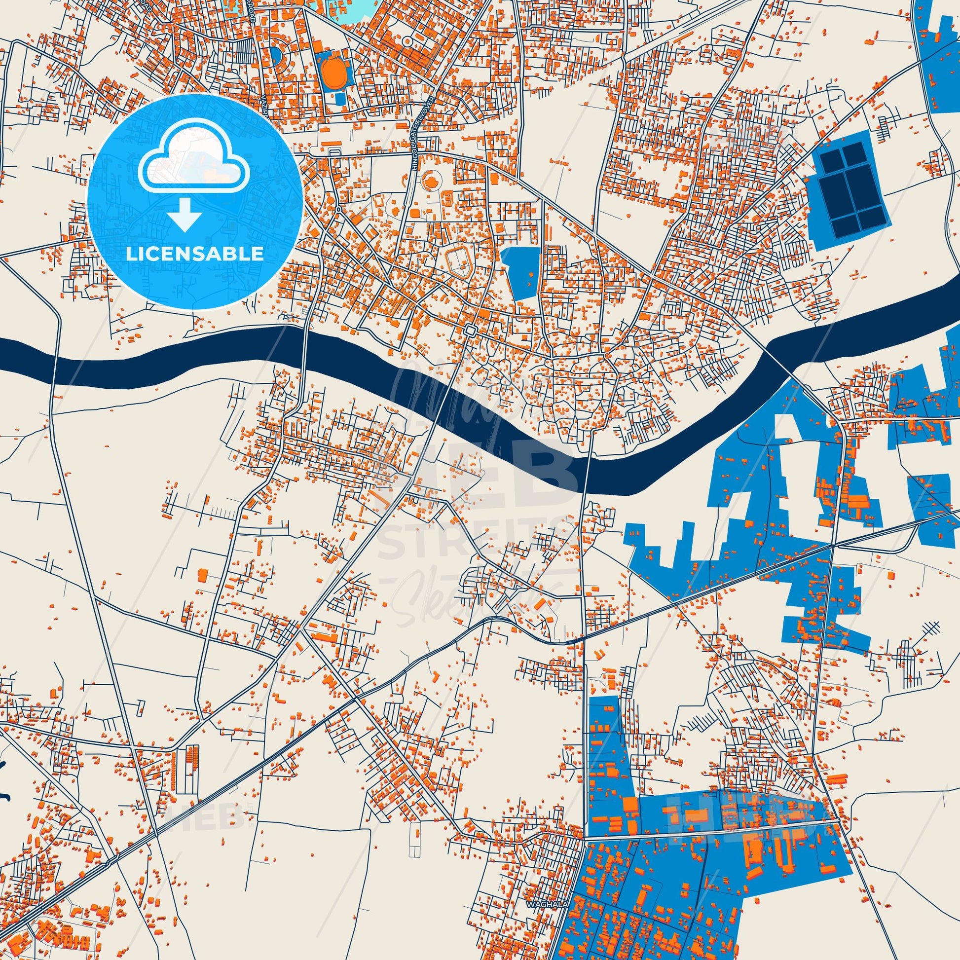 Colorful Nanded Street Map with Labels and Buildings
