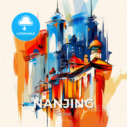 Vibrant Nanjing, China - A Painting Of A City - Square format print template