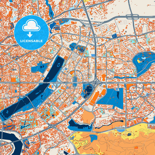 Colorful Nanning Street Map with Labels and Buildings