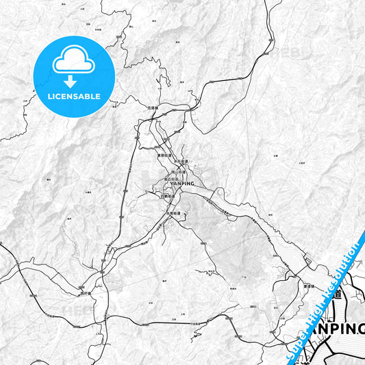 Nanping, China light map with streetnames, citynames and districts