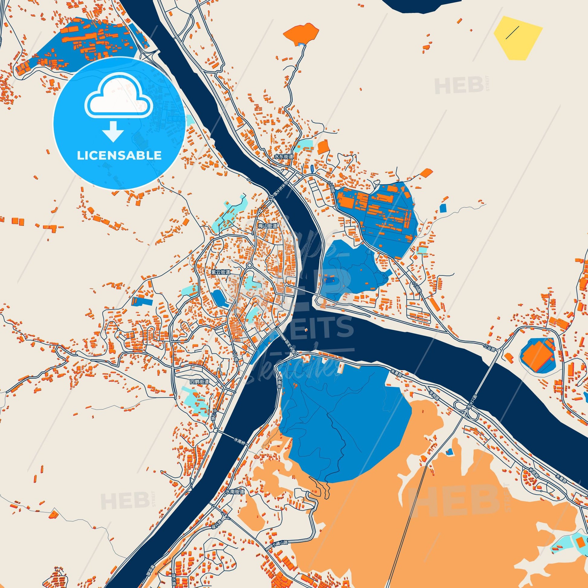 Colorful Nanping Street Map with Labels and Buildings