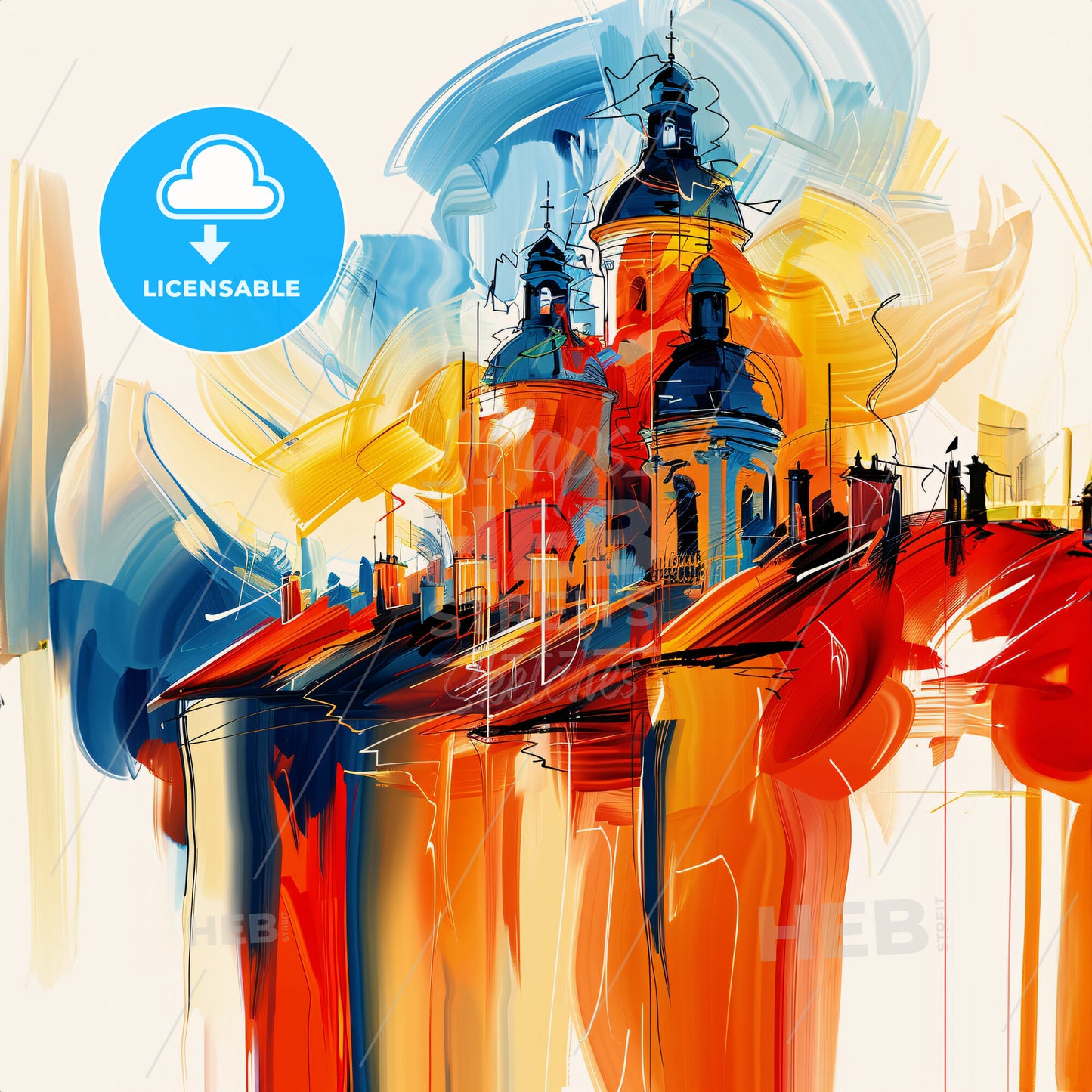 Vibrant Nanterre, France - A Painting Of A Building With A Colorful Background