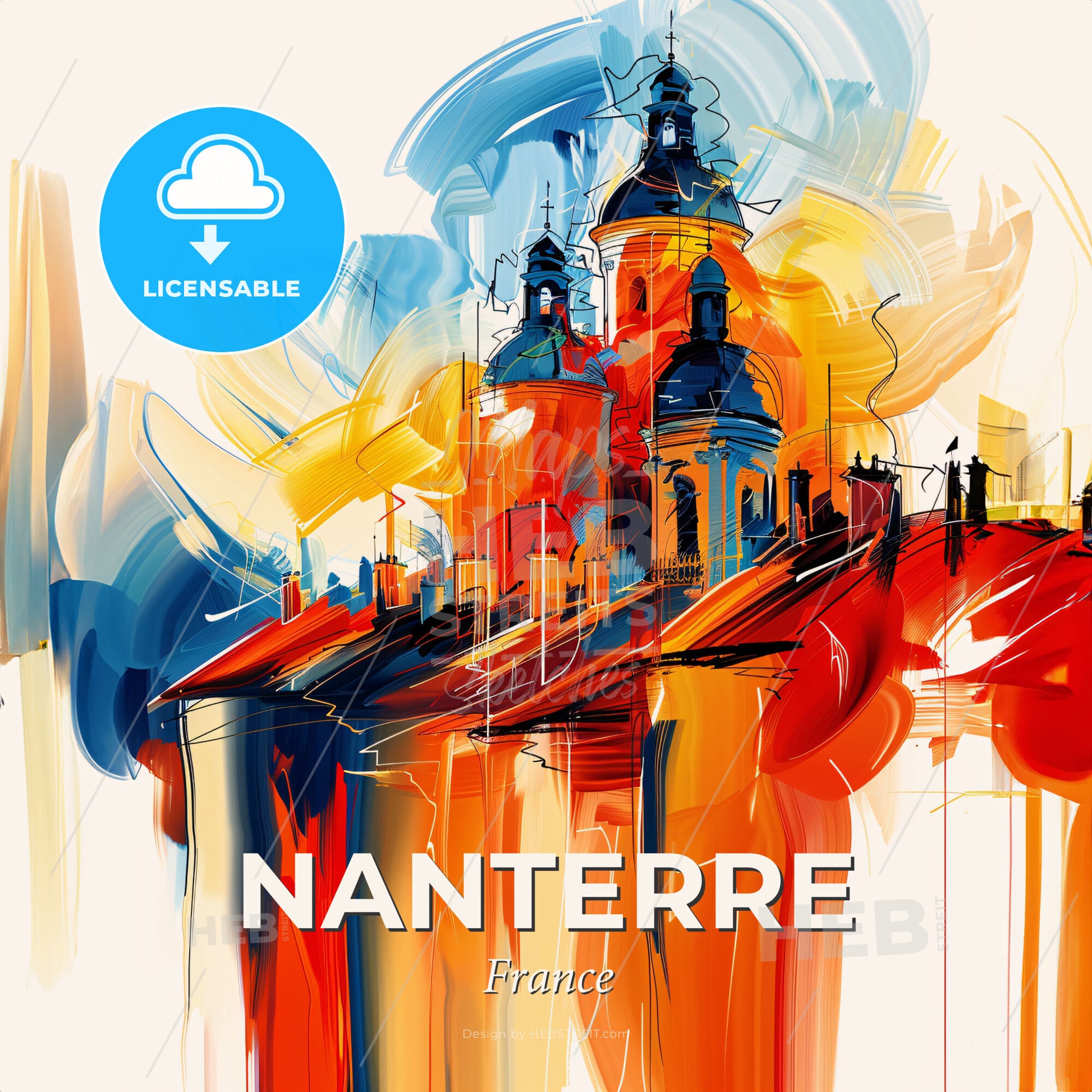 Vibrant Nanterre, France - A Painting Of A Building With A Colorful Background - Square format print template