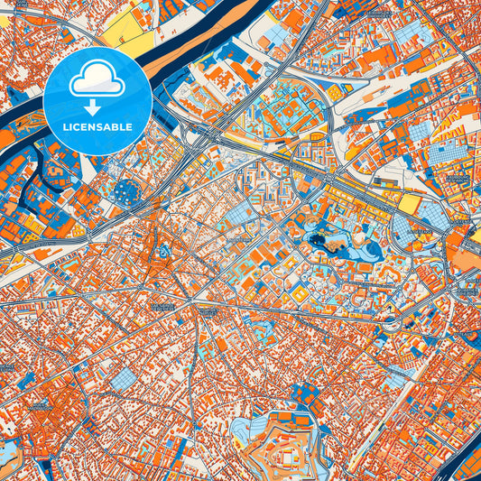 Colorful Nanterre Street Map with Labels and Buildings