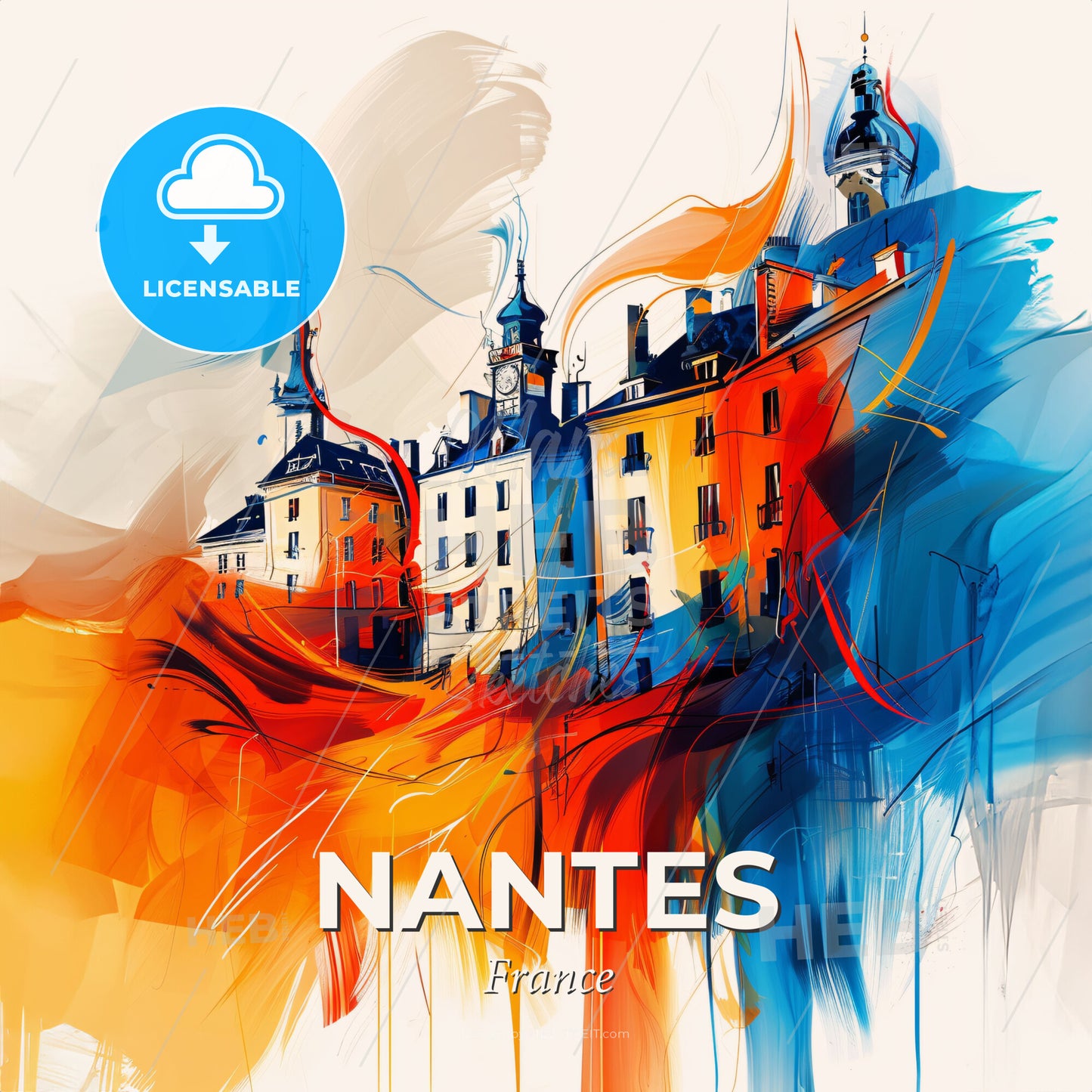 Vibrant Nantes, France - A Painting Of A Building - Square format print template