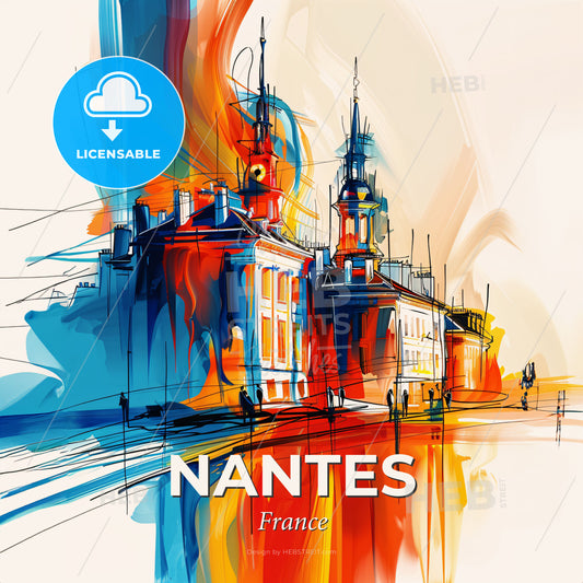 Vibrant Nantes, France - A Painting Of Buildings And A Reflection Of A Building - Square format print template