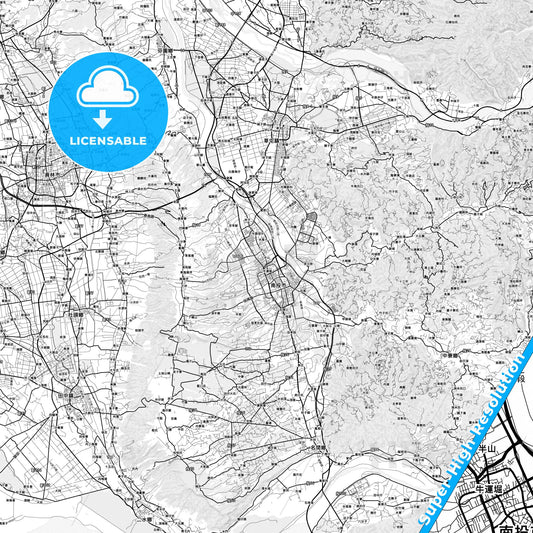 Nantou, Taiwan light map with streetnames, citynames and districts