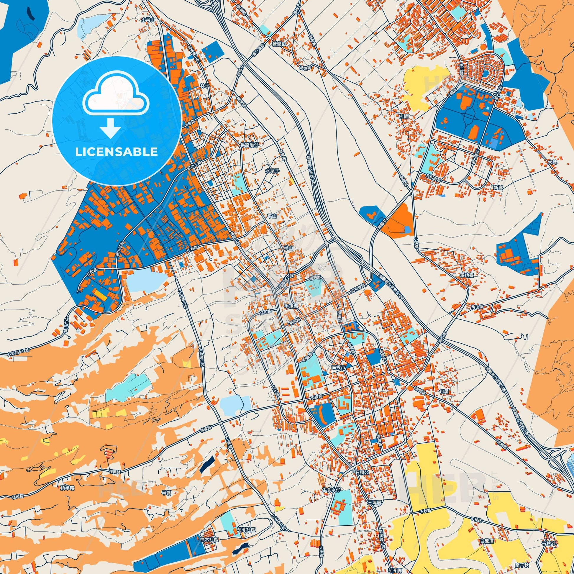 Colorful Nantou Street Map with Labels and Buildings