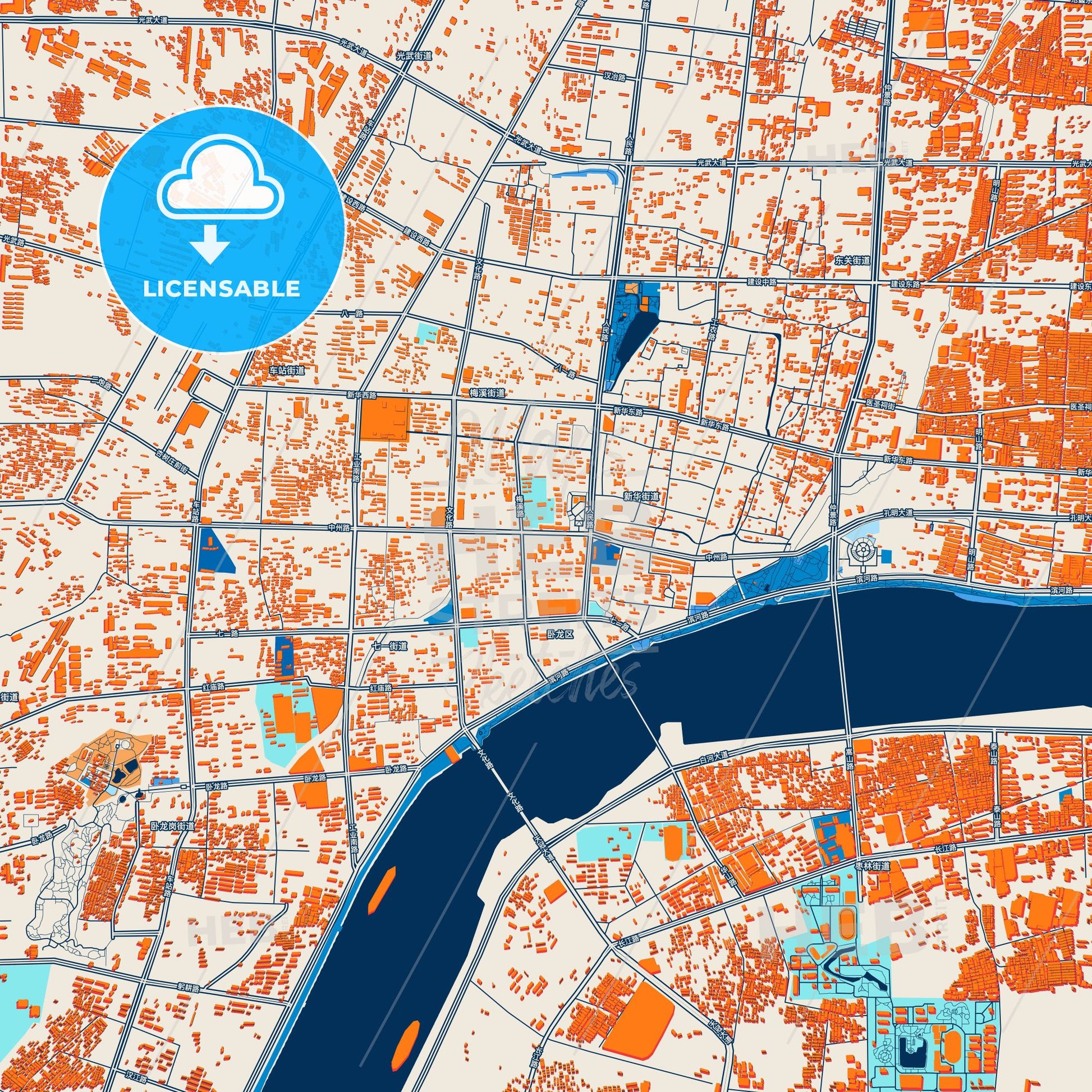 Colorful Nanyang Street Map with Labels and Buildings