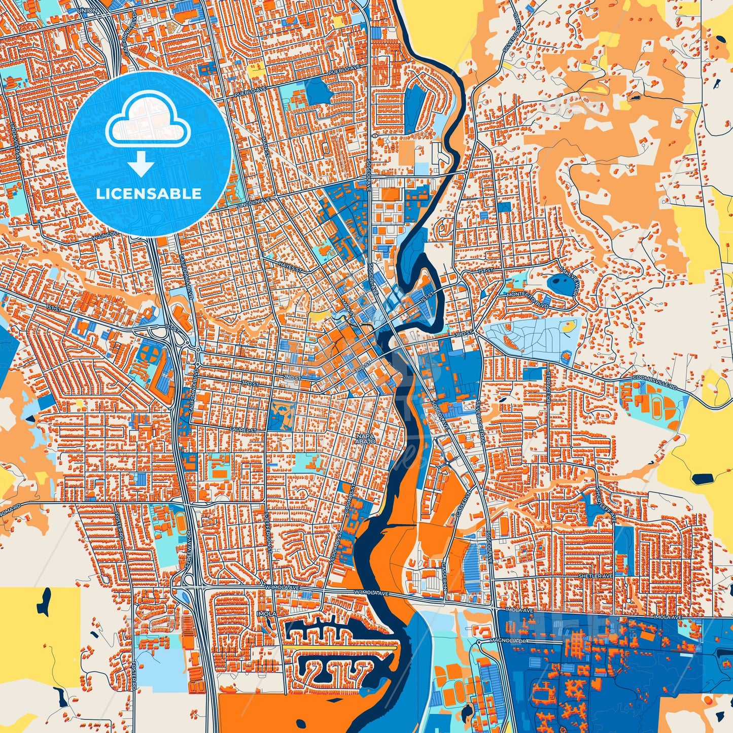 Colorful Napa Street Map with Labels and Buildings