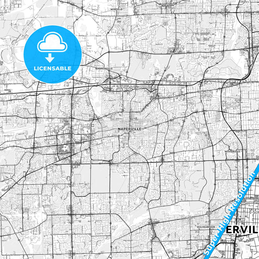 Naperville, Illinois light map with streetnames, citynames and districts