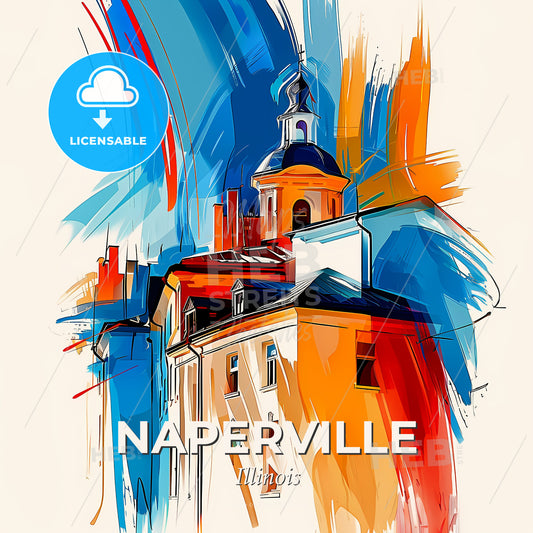 Vibrant Naperville, Illinois - A Painting Of A Building - Square format print template