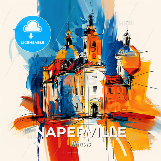 Vibrant Naperville, Illinois - A Painting Of A Building - Square format print template