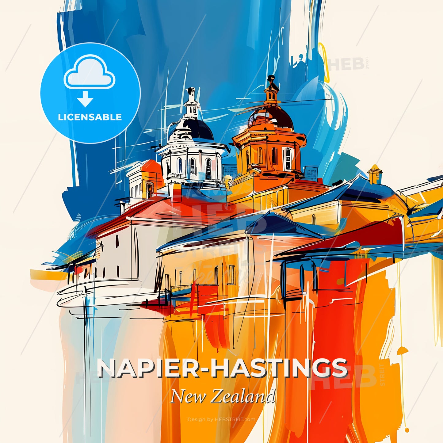 Vibrant Napier-Hastings, New Zealand - A Painting Of A Building With A Dome On Top - Square format print template