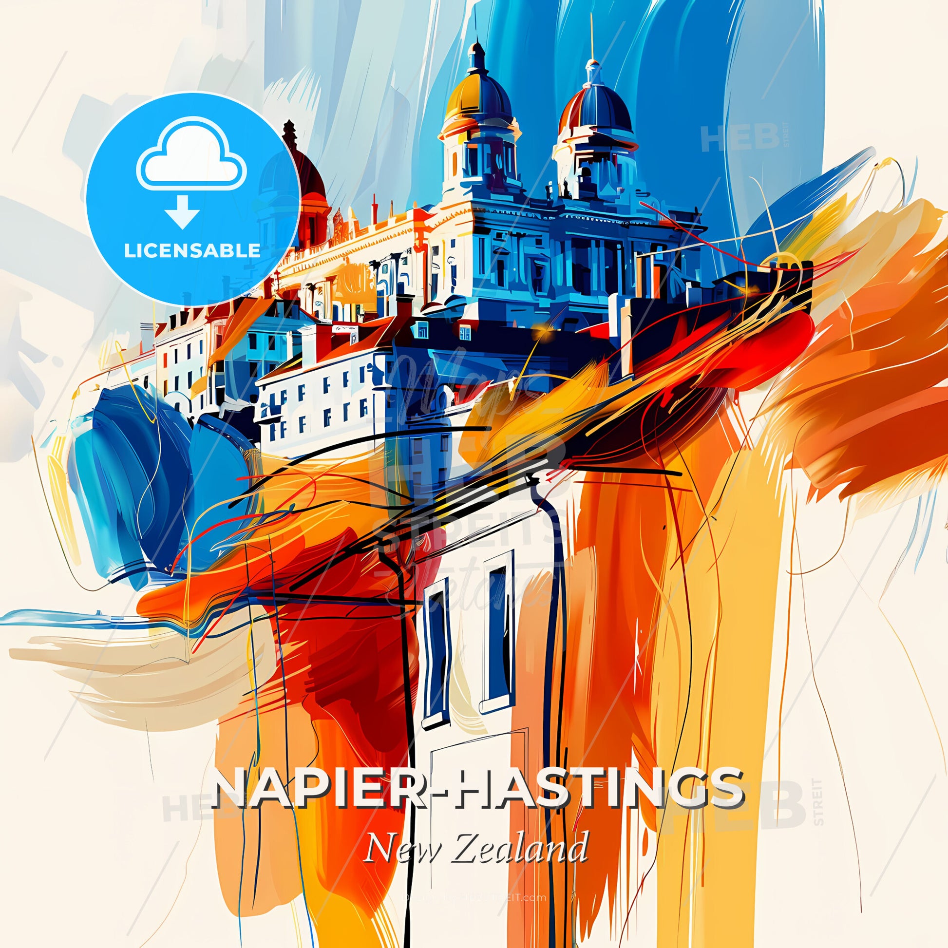 Vibrant Napier-Hastings, New Zealand - A Painting Of A Building With Colorful Paint - Square format print template