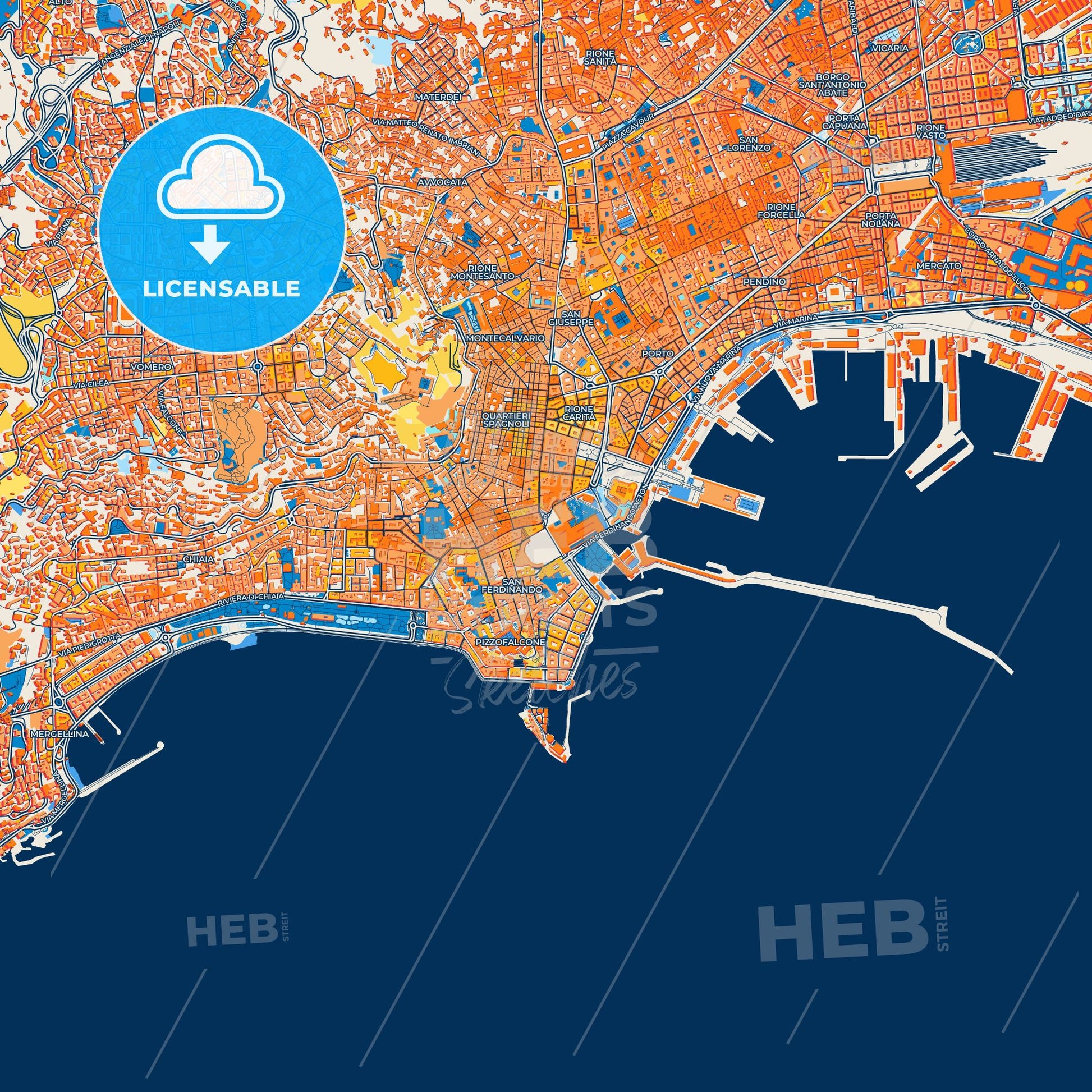 Colorful Naples Street Map with Labels and Buildings