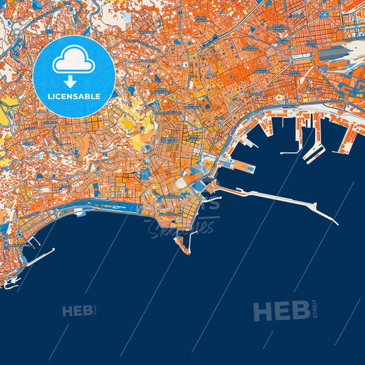 Colorful Naples Street Map with Labels and Buildings