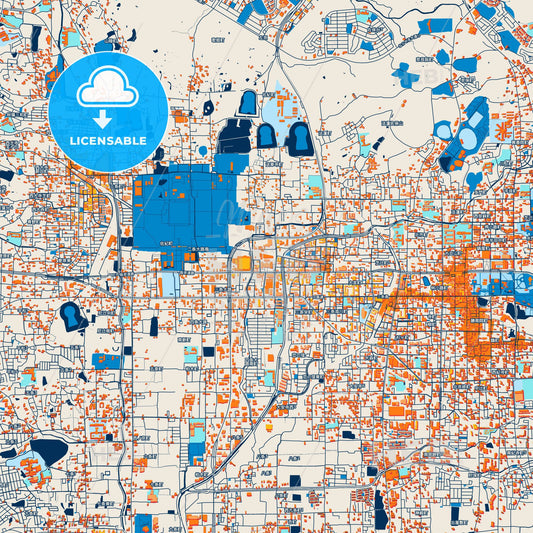Colorful Nara Street Map with Labels and Buildings