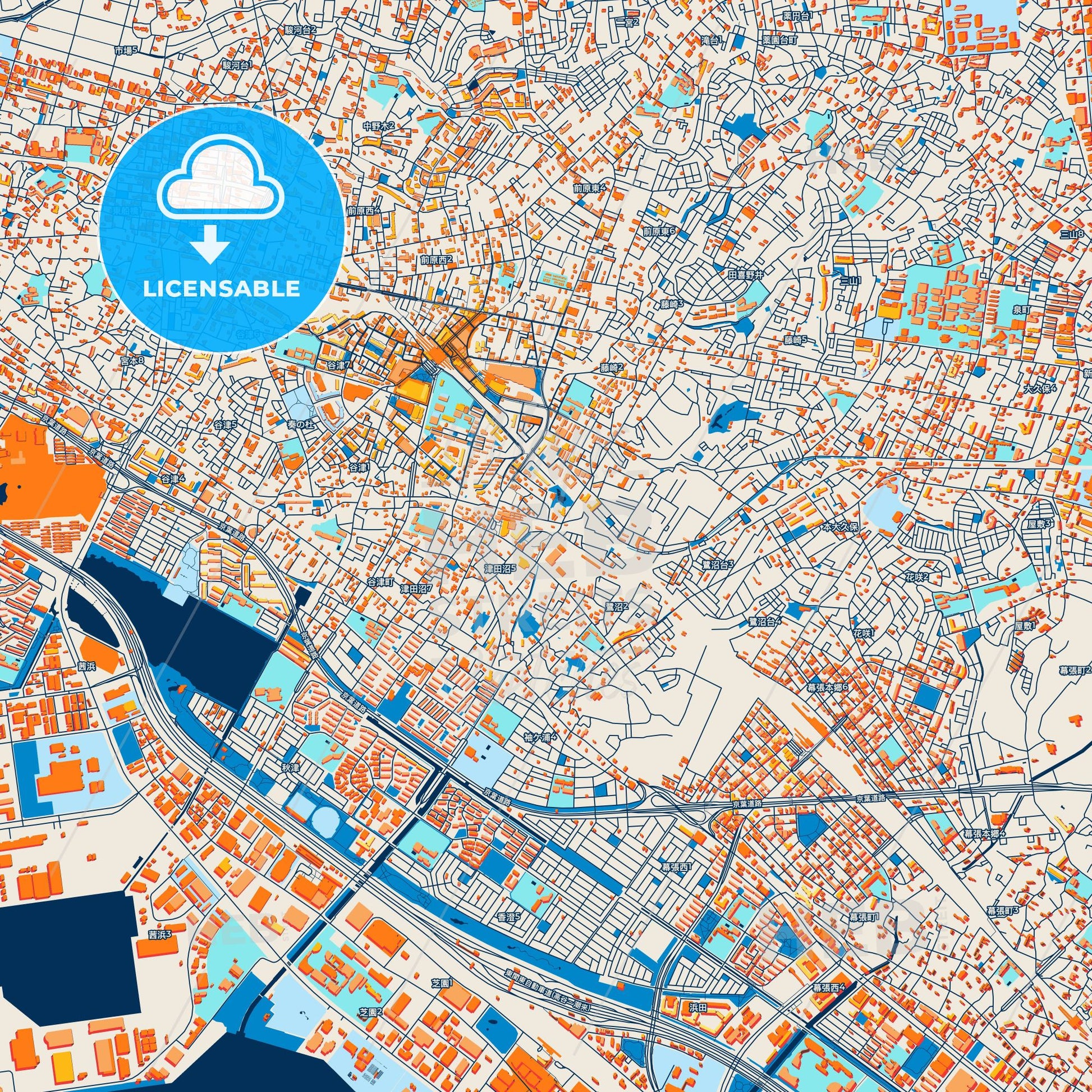 Colorful Narashino Street Map with Labels and Buildings