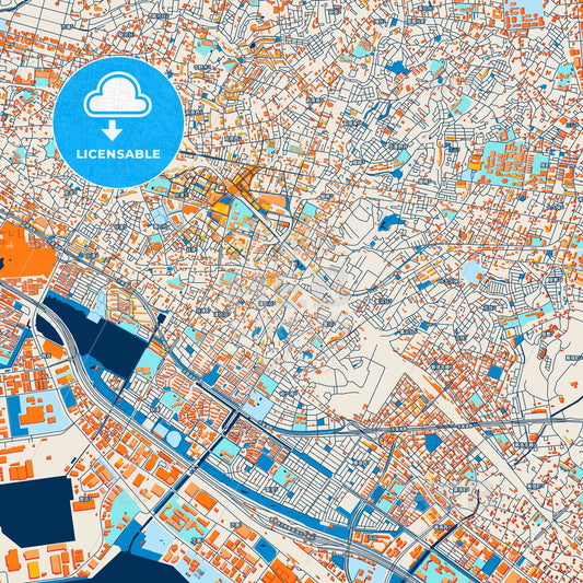 Colorful Narashino Street Map with Labels and Buildings