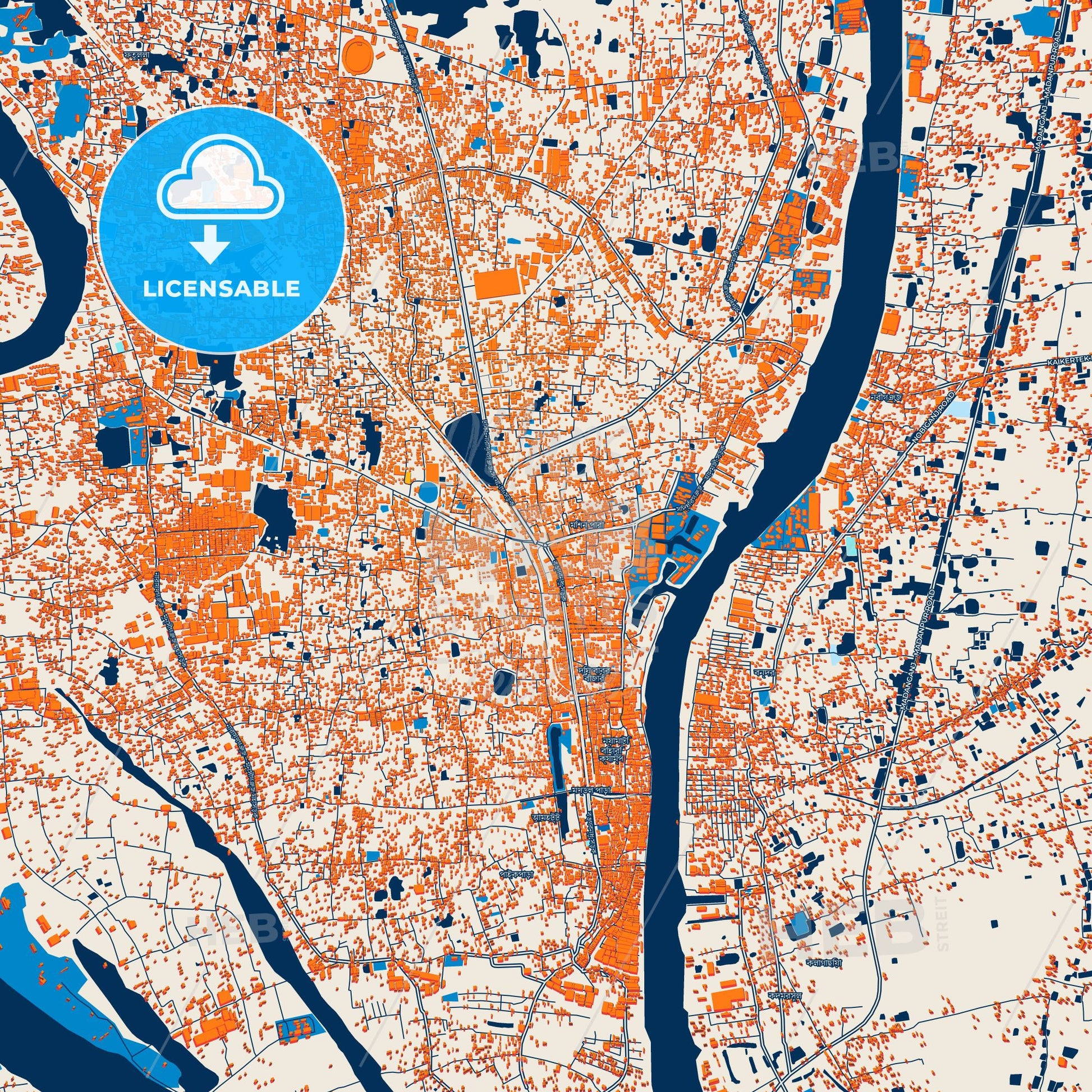 Colorful Narayanganj Street Map with Labels and Buildings