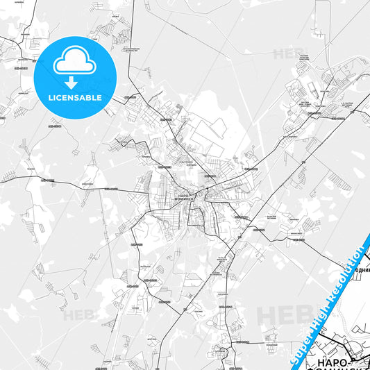 Naro-Fominsk, Russia light map with streetnames, citynames and districts