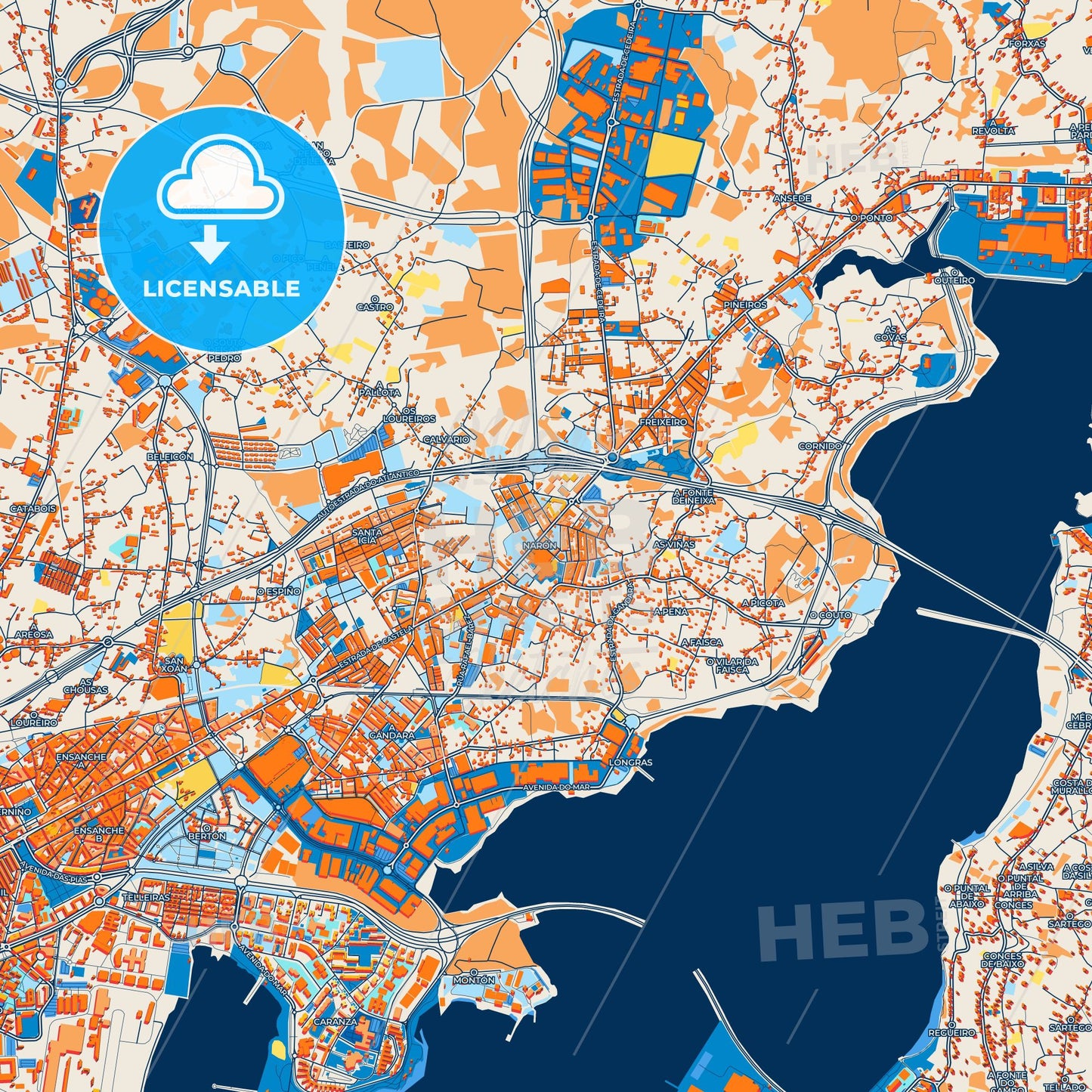 Colorful Narón Street Map with Labels and Buildings