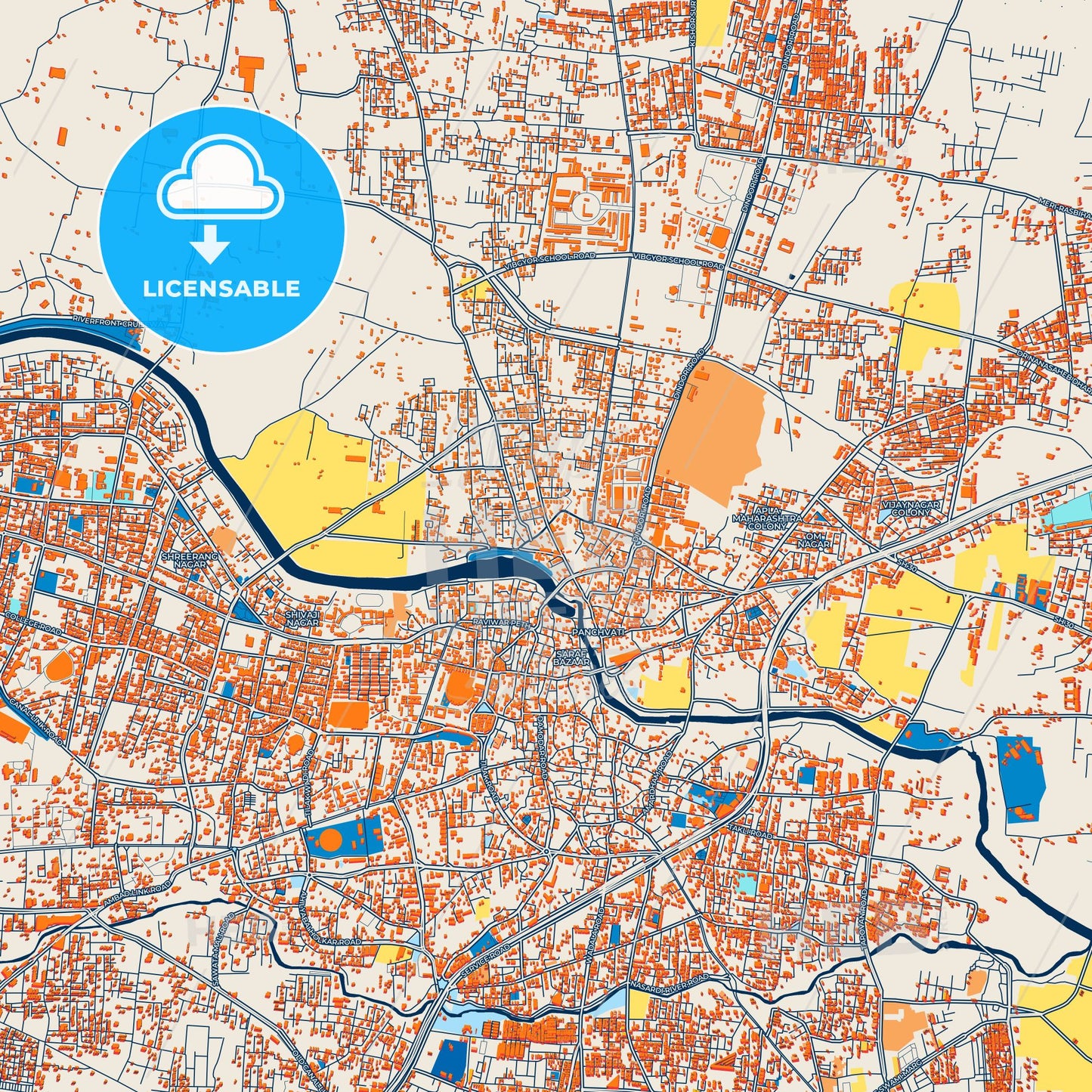 Colorful Nashik Street Map with Labels and Buildings