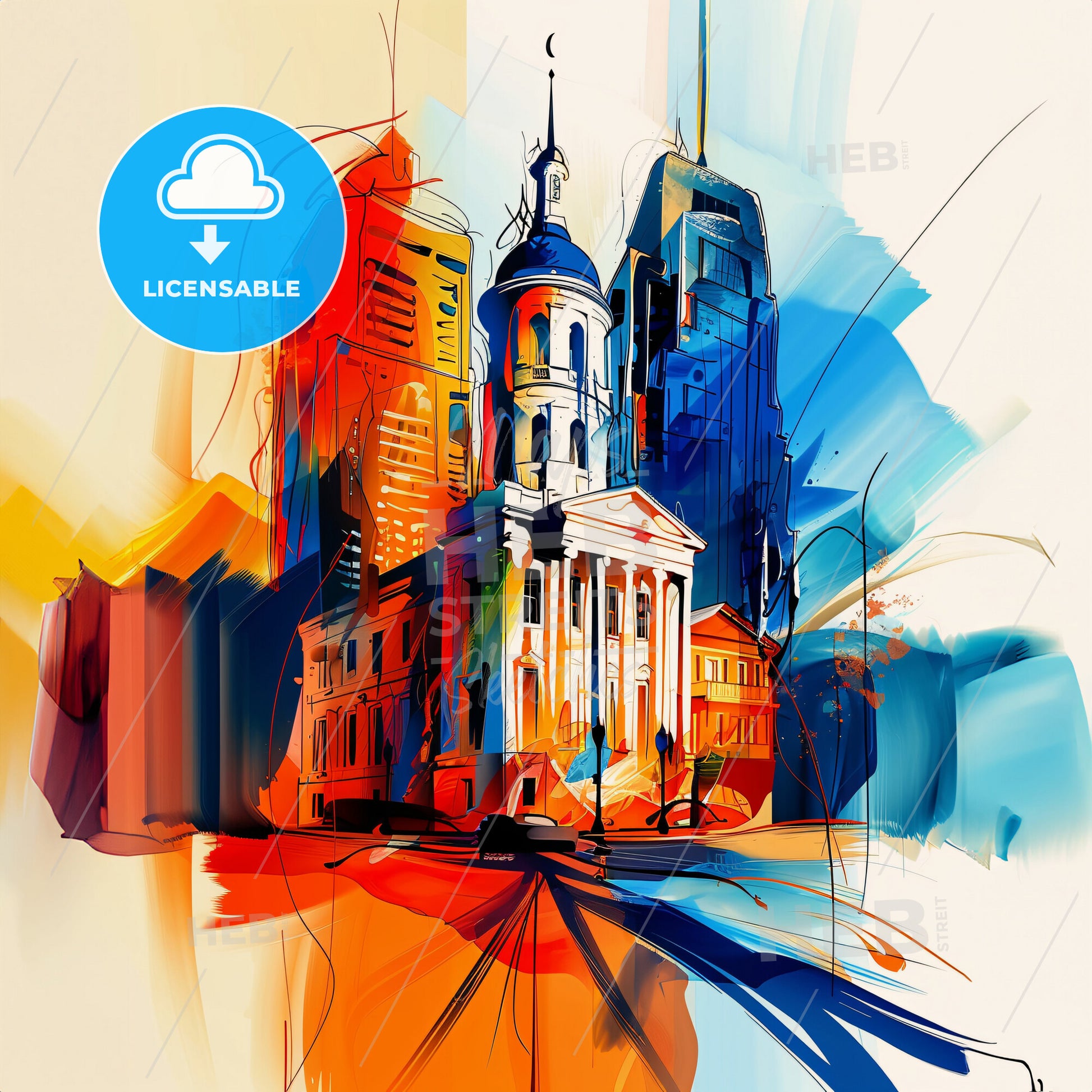 Vibrant Nashville, Tennessee - A Painting Of A Building With A Tower And A City Skyline