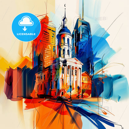 Vibrant Nashville, Tennessee - A Painting Of A Building With A Tower And A City Skyline