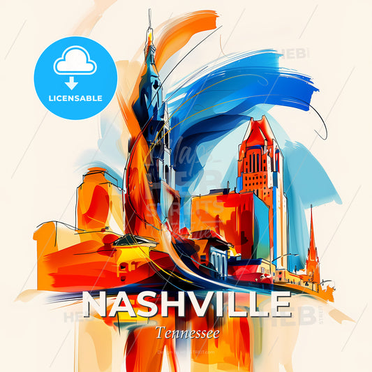 Vibrant Nashville, Tennessee - A Colorful Cityscape With A Tall Tower - Square format print template