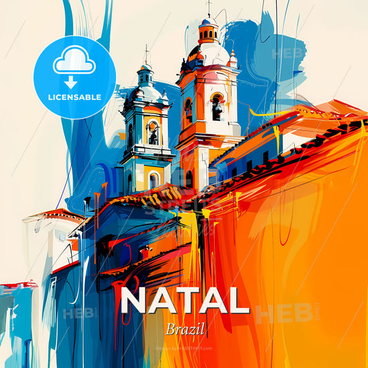 Vibrant Natal, Brazil - A Colorful Painting Of A Building - Square format print template