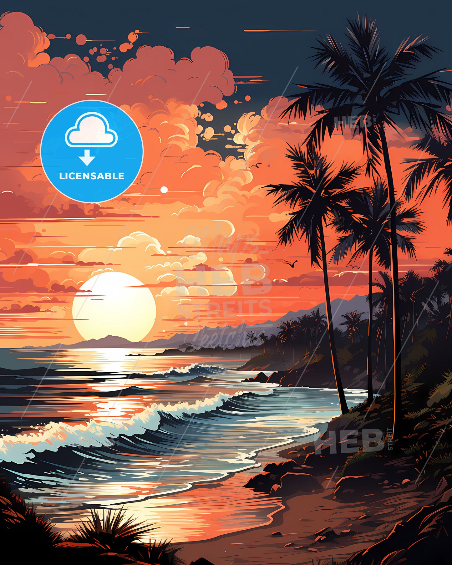 Sunset Over Natal Brazil Vibrant Painting Beach Skyline Artistic