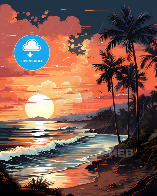 Sunset Over Natal Brazil Vibrant Painting Beach Skyline Artistic