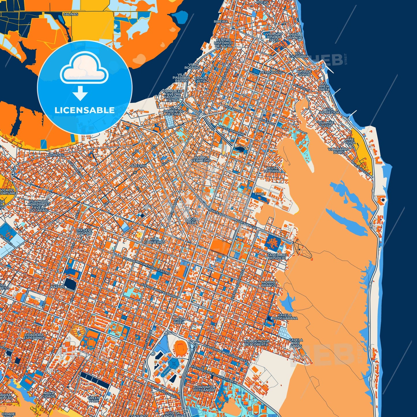Colorful Natal Street Map with Labels and Buildings