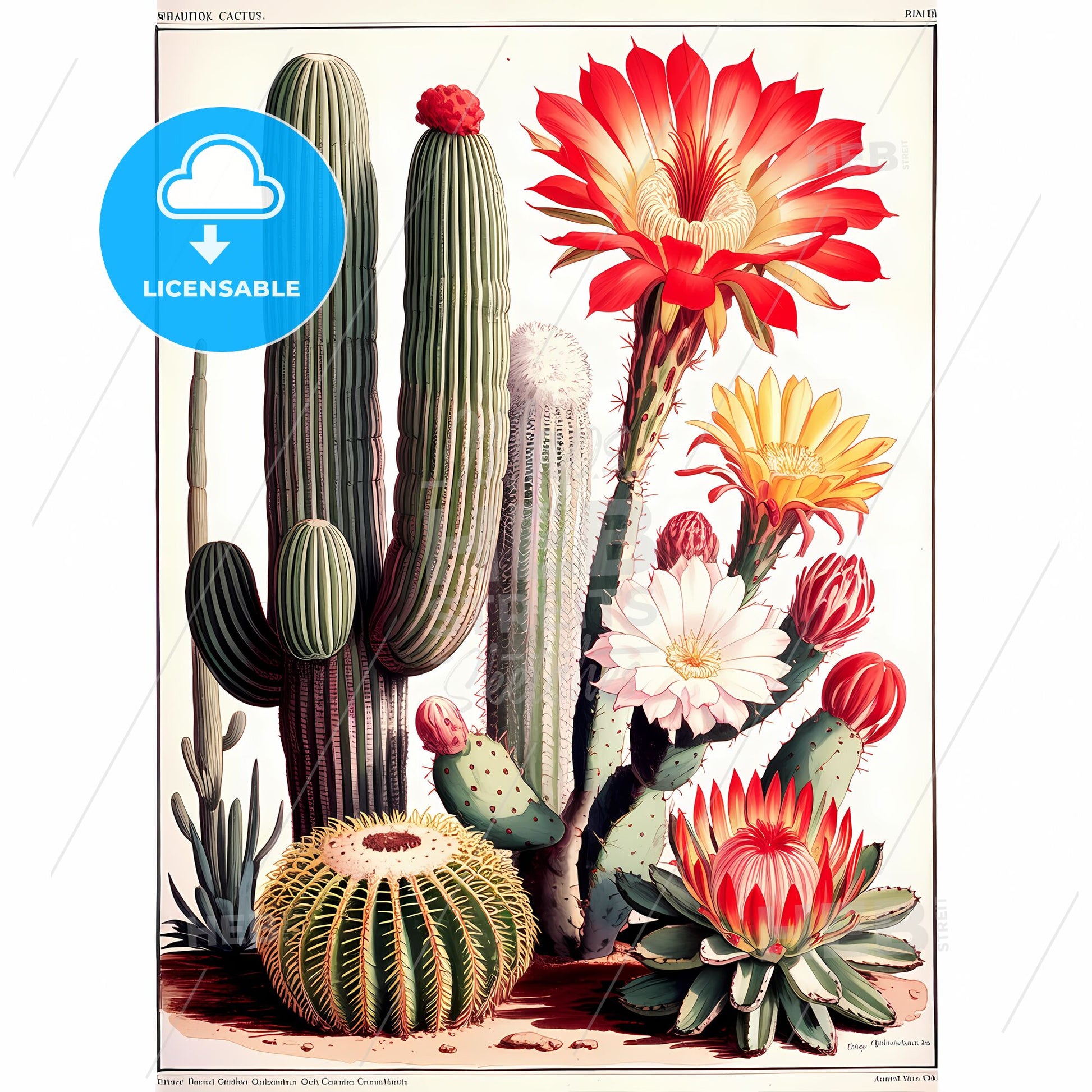 Nature's Desert Palette: Vintage Botanical Illustration of Cacti Elegance