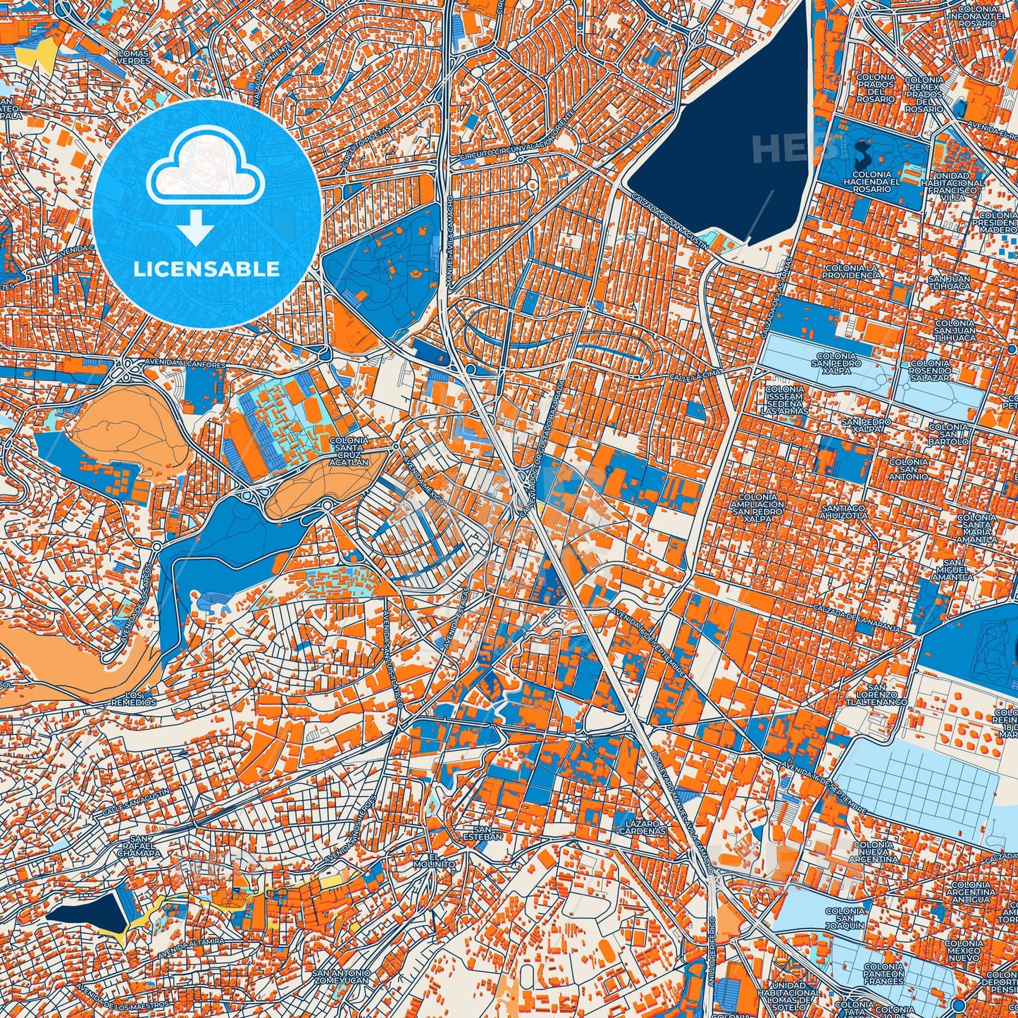 Colorful Naucalpan Street Map with Labels and Buildings