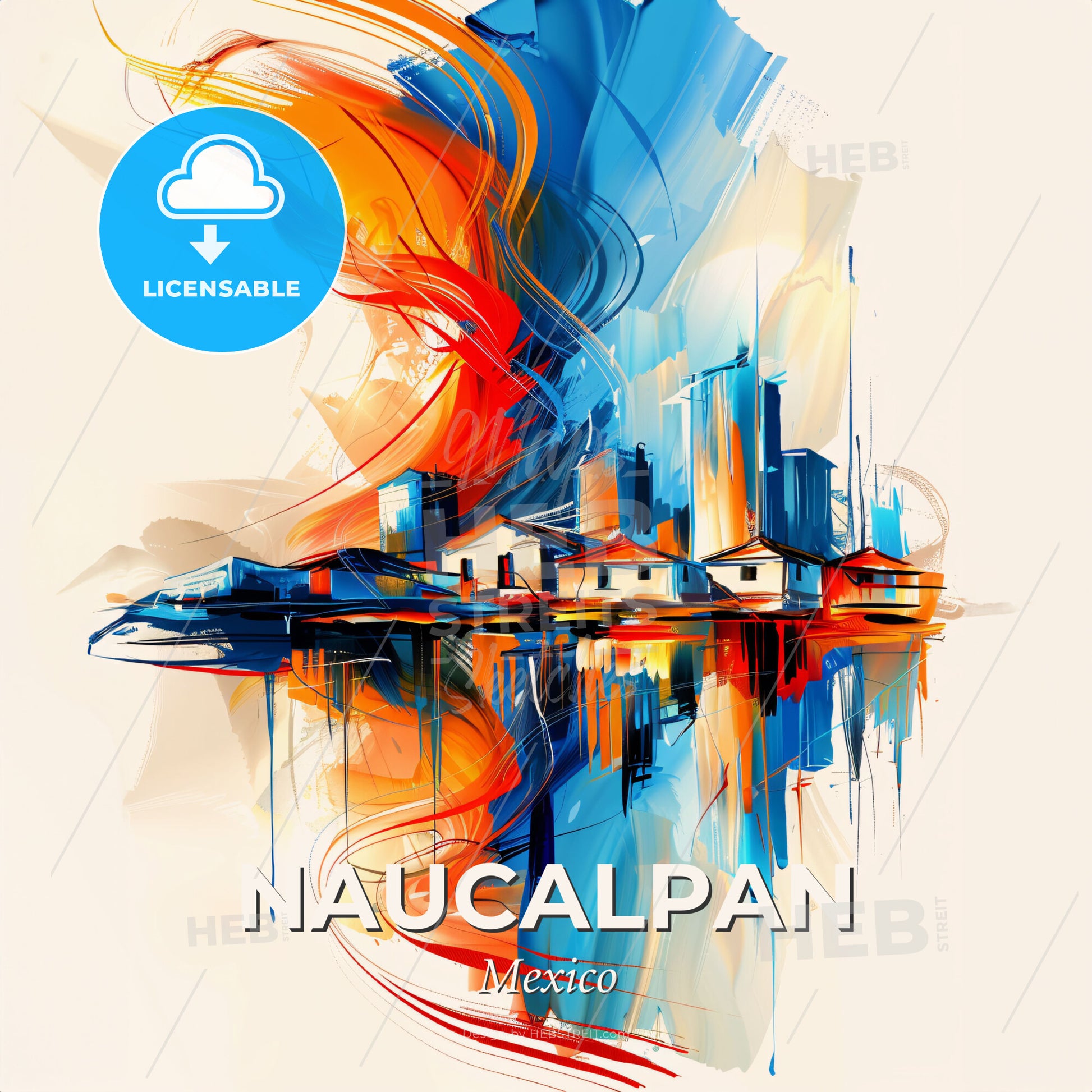 Vibrant Naucalpan, Mexico - A Painting Of A City With Buildings And A Reflection Of A City - Square format print template