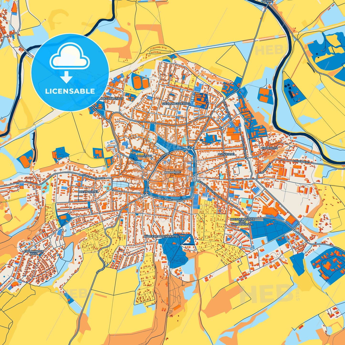 Colorful Naumburg (Saale) Street Map with Labels and Buildings