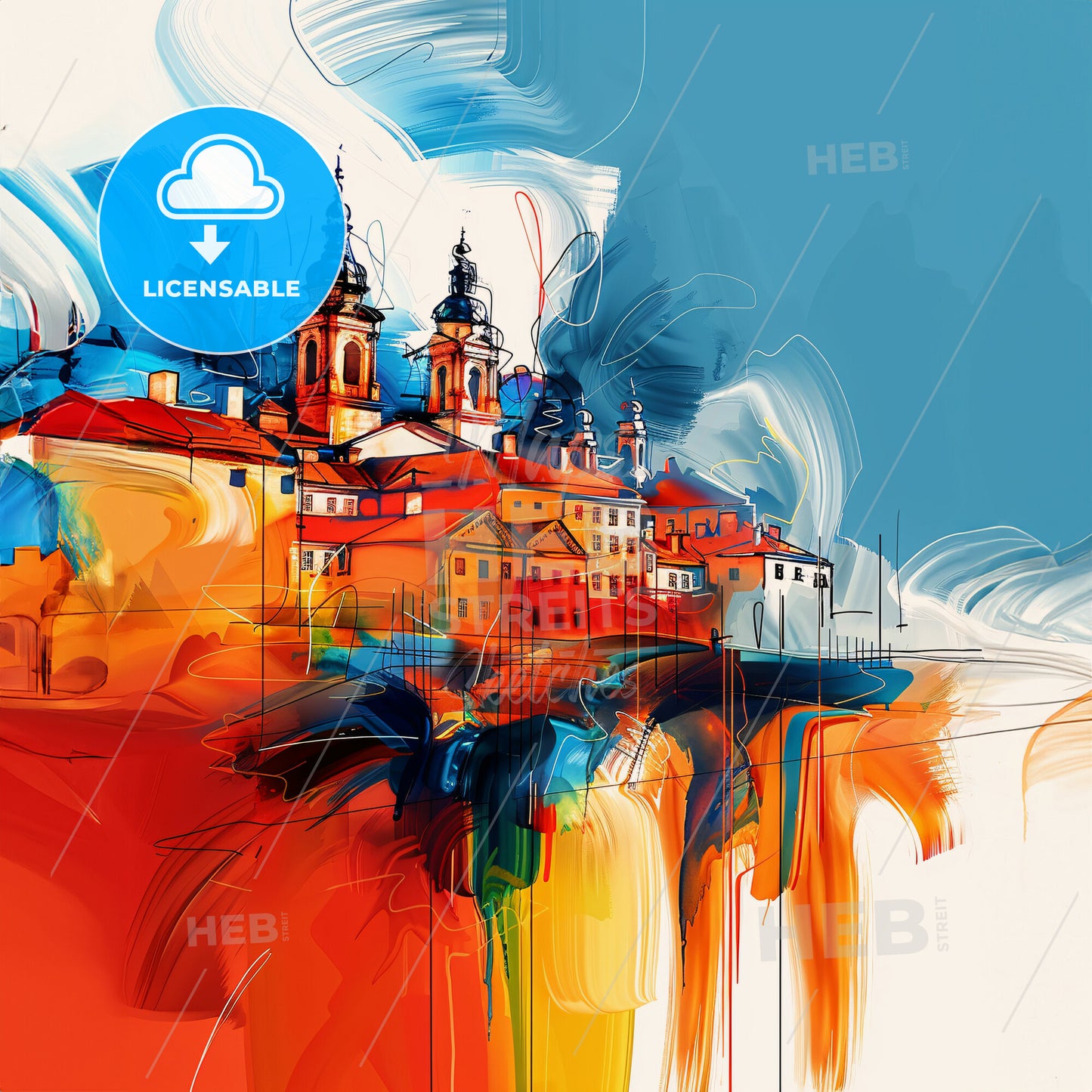 Vibrant Navan, Ireland - A Painting Of A Skyline With A Colorful Building