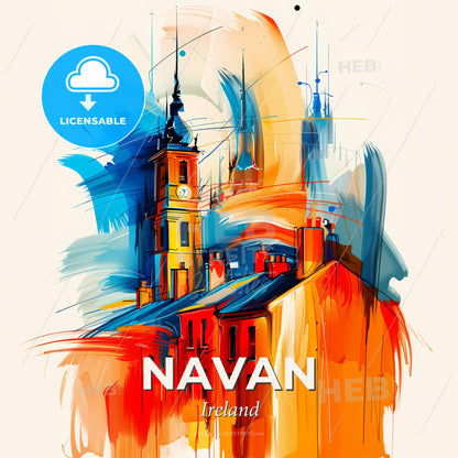 Vibrant Navan, Ireland - A Painting Of A Building With A Clock Tower - Square format print template
